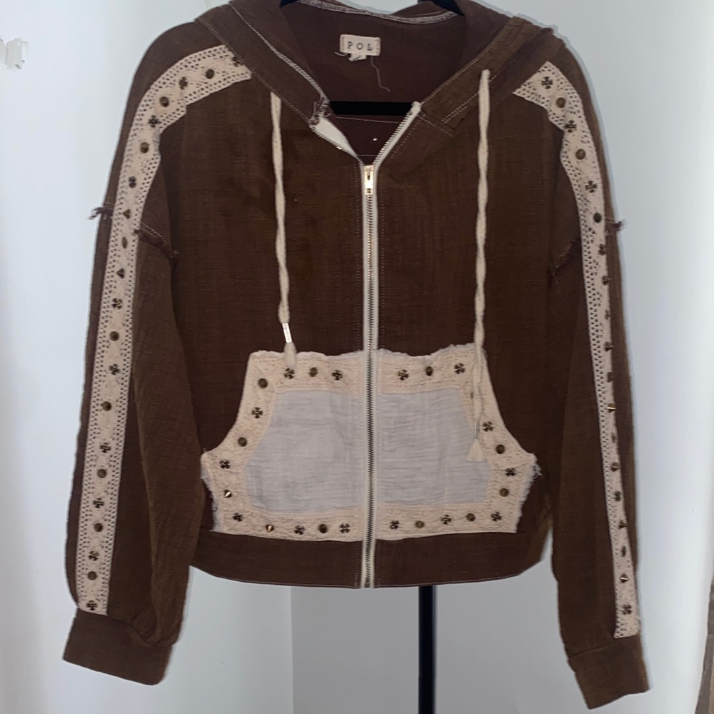 POL Brown Bomber Jacket with Cream Details - Picture 1 of 9